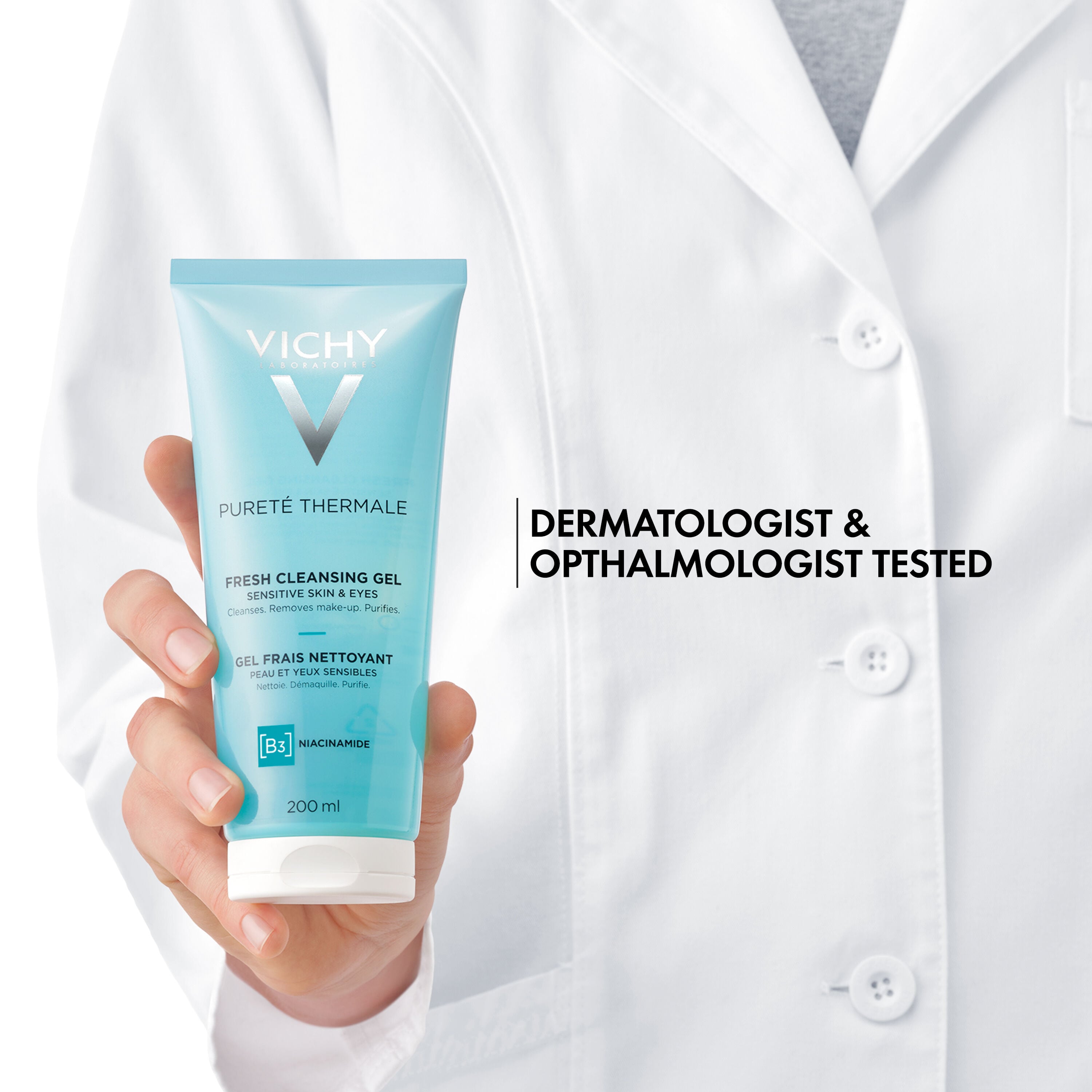 Purete Thermale Fresh Cleansing Gel is dermatologist & ophthalmologist tested.