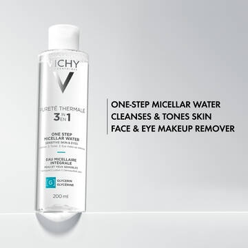 Purete Thermale Mineral Micellar Water is a one-step micellar water than cleanses and tones skin and a face and eye makeup remover.