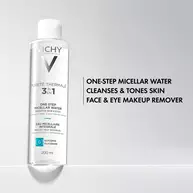 Purete Thermale Mineral Micellar Water is a one-step micellar water than cleanses and tones skin and a face and eye makeup remover.