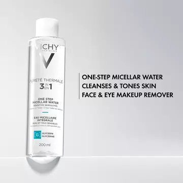Purete Thermale Mineral Micellar Water is a one-step micellar water than cleanses and tones skin and a face and eye makeup remover.