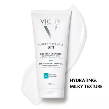 Purete Thermale 3-in-1 One Step Cleanser has a hydrating, milky texture