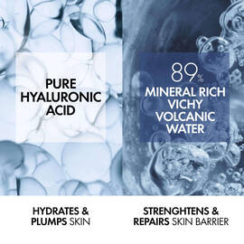 Vichy's Mineral 89 Serum is made with 89% mineral rich Vichy volcanic water which strengthens and repairs skin barrier and pure hyaluronic acid.