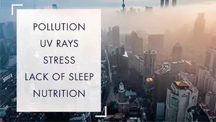Pollution, UV rays, stress, lack of sleep, nutrition